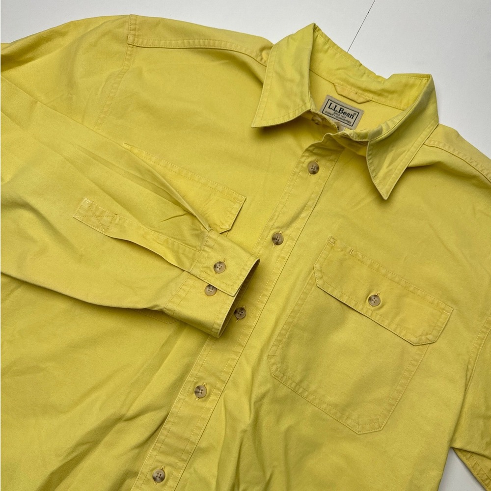 LL Bean Mens M Tall Yellow Cotton Button Down Shirt Long Sleeve Utility 08064